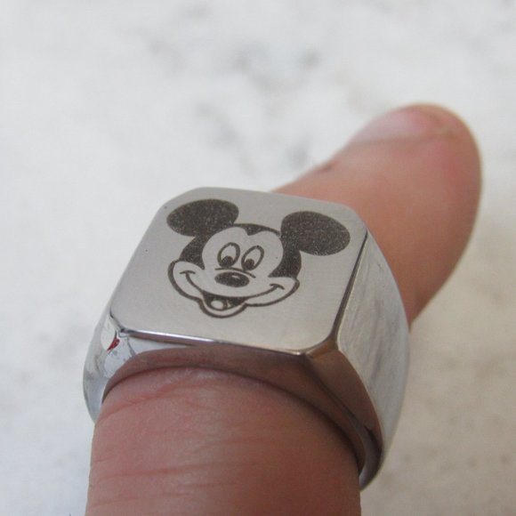 Mickey Mouse Engraved Steel Ring Size 8 - Picture 6 of 6
